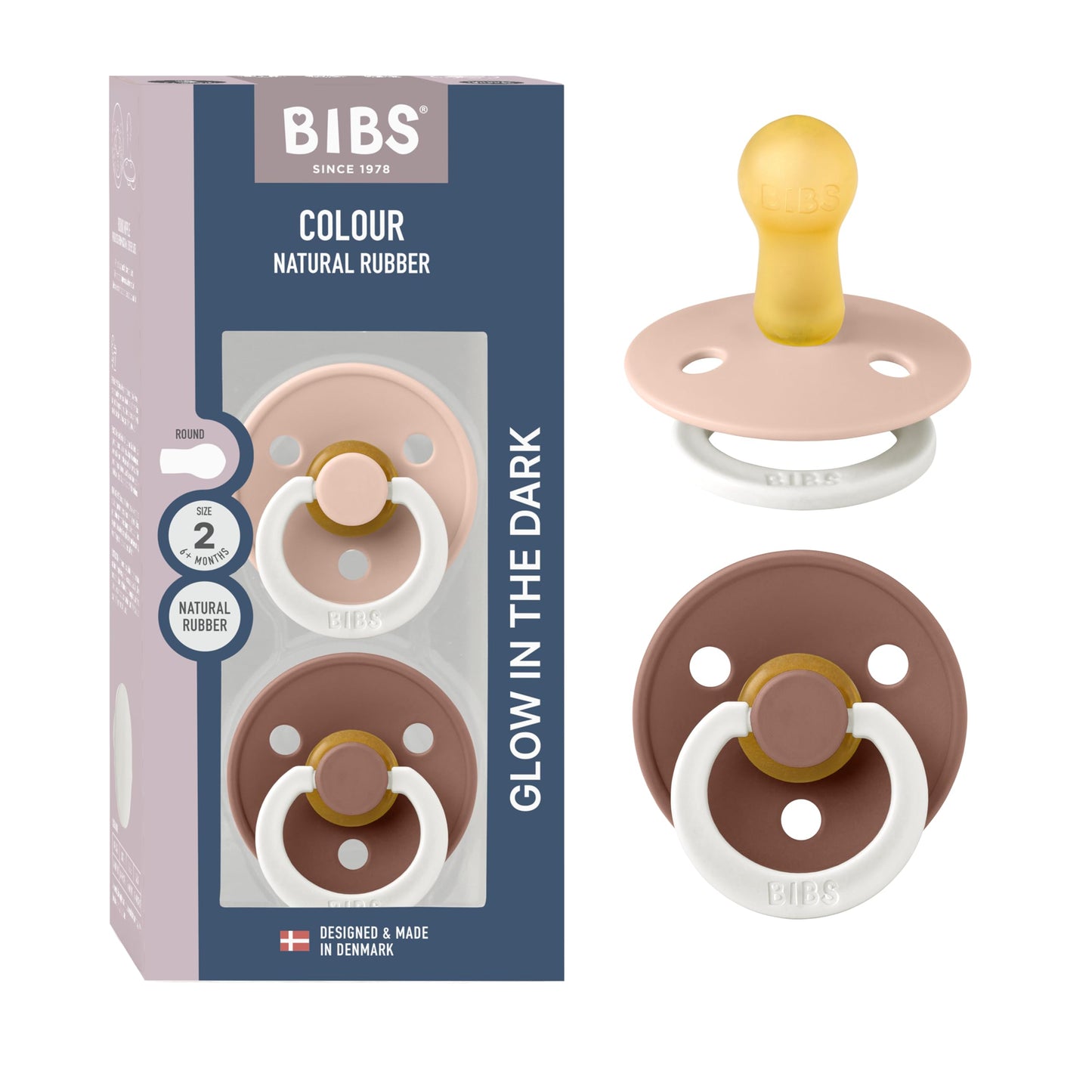 BIBS Colour Schnuller 2er-Pack, BPA-frei, Kirschform Nippel. Naturkautschuk/Latex, Hergestellt in Dänemark. Größe 2 | 6+ Monate | 2-Pack, Coral/Ruby