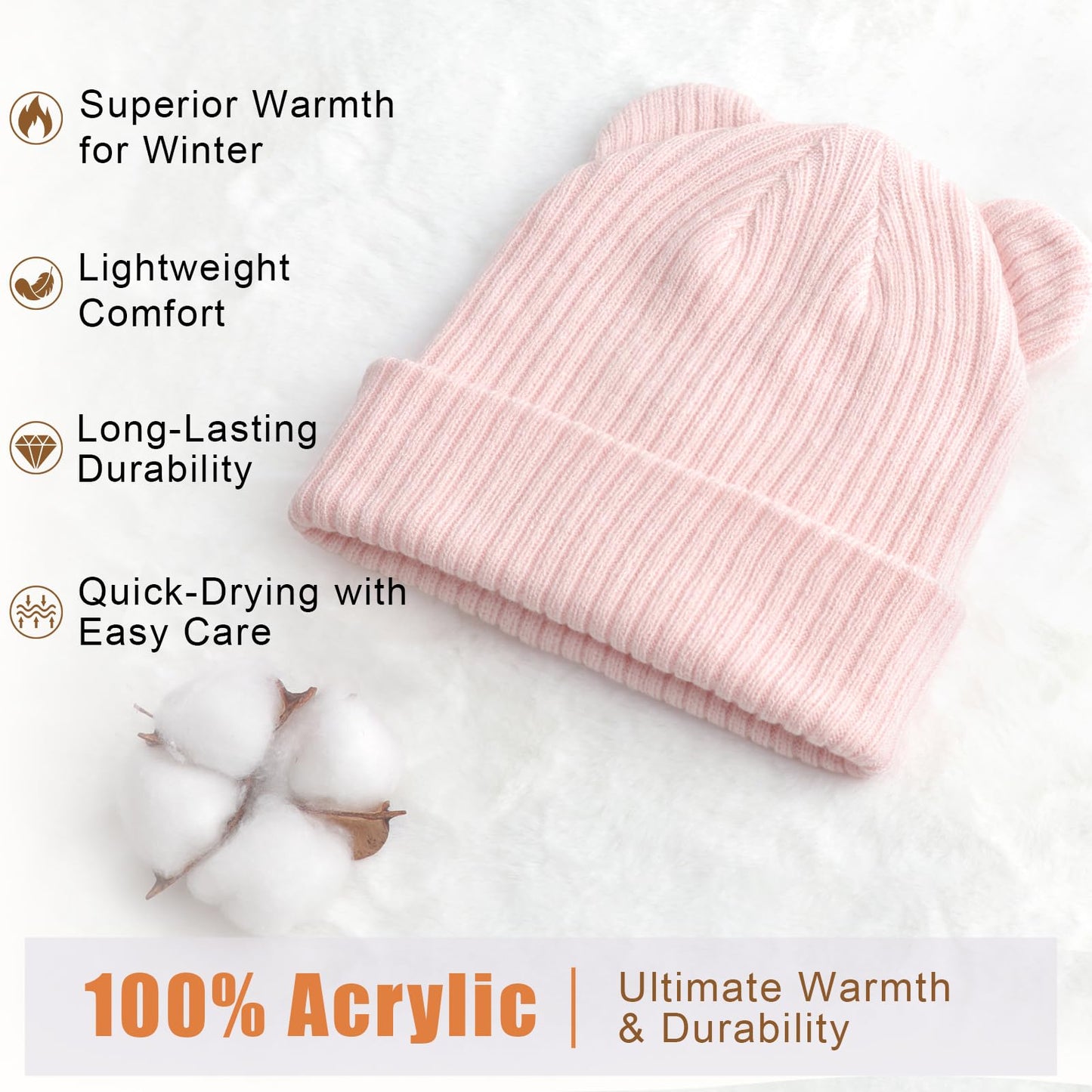 DRESHOW Toddler Beanie Baby Winter Hats Baby Soft Knitting Cute Bear Ears Hat for Boys Girls Warm Hat Hats for 0 Months - 24 Months 