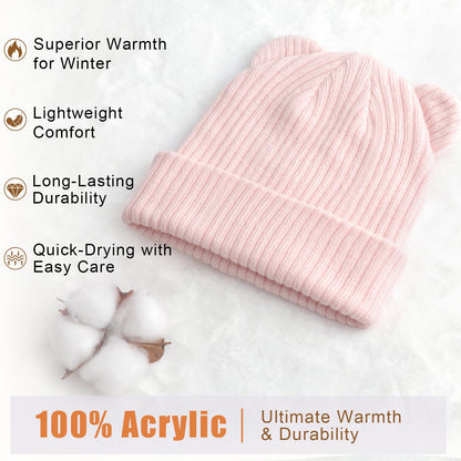 DRESHOW Toddler Beanie Baby Winter Hats Baby Soft Knitting Cute Bear Ears Hat for Boys Girls Warm Hat Hats for 0 Months - 24 Months 