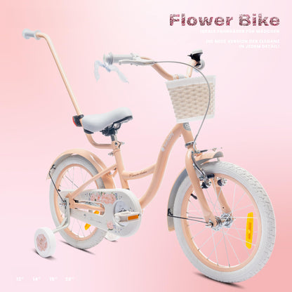 sun baby Mädchenfahrrad Flower Bike Radgröße zur Auswahl, mit Abnehmbarer Schubstange, Kinderfahrrad für Mädchen von 2 bis 6 Jahre