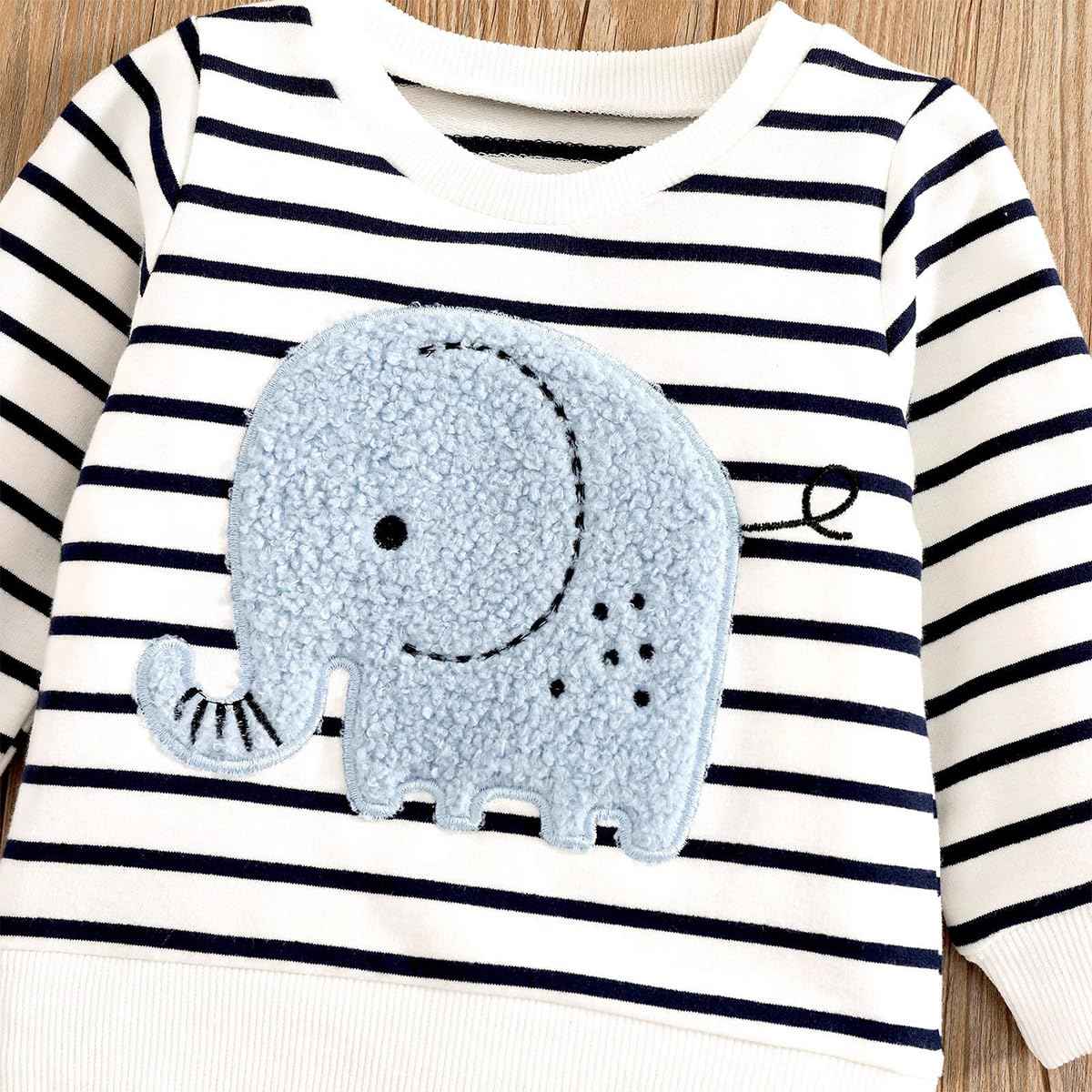 LUVCES Toddler Baby Boys Clothing Cute Animal Print Long Sleeve Sweatshirt Tops and Jeans Set Autumn Winter Baby Boy Jeans Casual 2-Piece Outfit