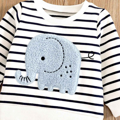 LUVCES Toddler Baby Boys Clothing Cute Animal Print Long Sleeve Sweatshirt Tops and Jeans Set Autumn Winter Baby Boy Jeans Casual 2-Piece Outfit