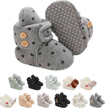 EDOTON Unisex-Baby Neugeborenes Fleece Booties, Baby Jungen Mädchen Weiche Sohlen Streifen Bootie Kleinkind Stiefel Niedlich Stiefel Socke Einstellbar