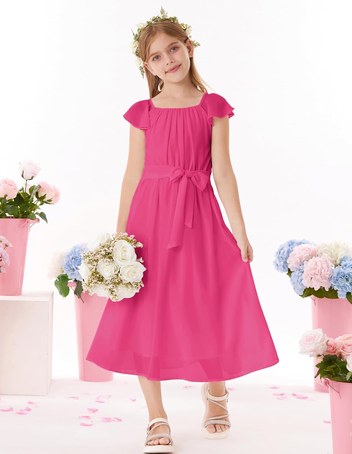 GRACE KARIN Girls Summer Dress Elegant Chiffon Princess Long Dress Wedding Guest Evening Dress for Teenage Girls 5-14 Years 
