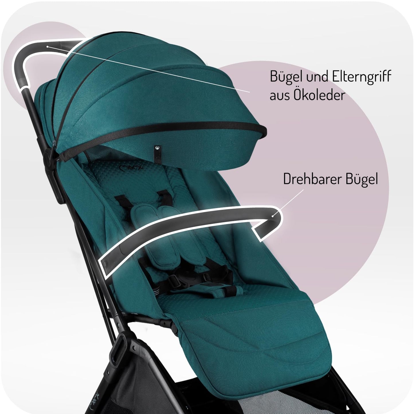MoMi Kinderwagen ANDREA mit automatischem Faltsystem, bis 22 kg Körpergewicht, 5-Punkt-Sicherheitsgurt, Getränkehalter, Einkaufskorb, Tasche, Insekten- und Regenschutz, mit Zwillingsfunktion