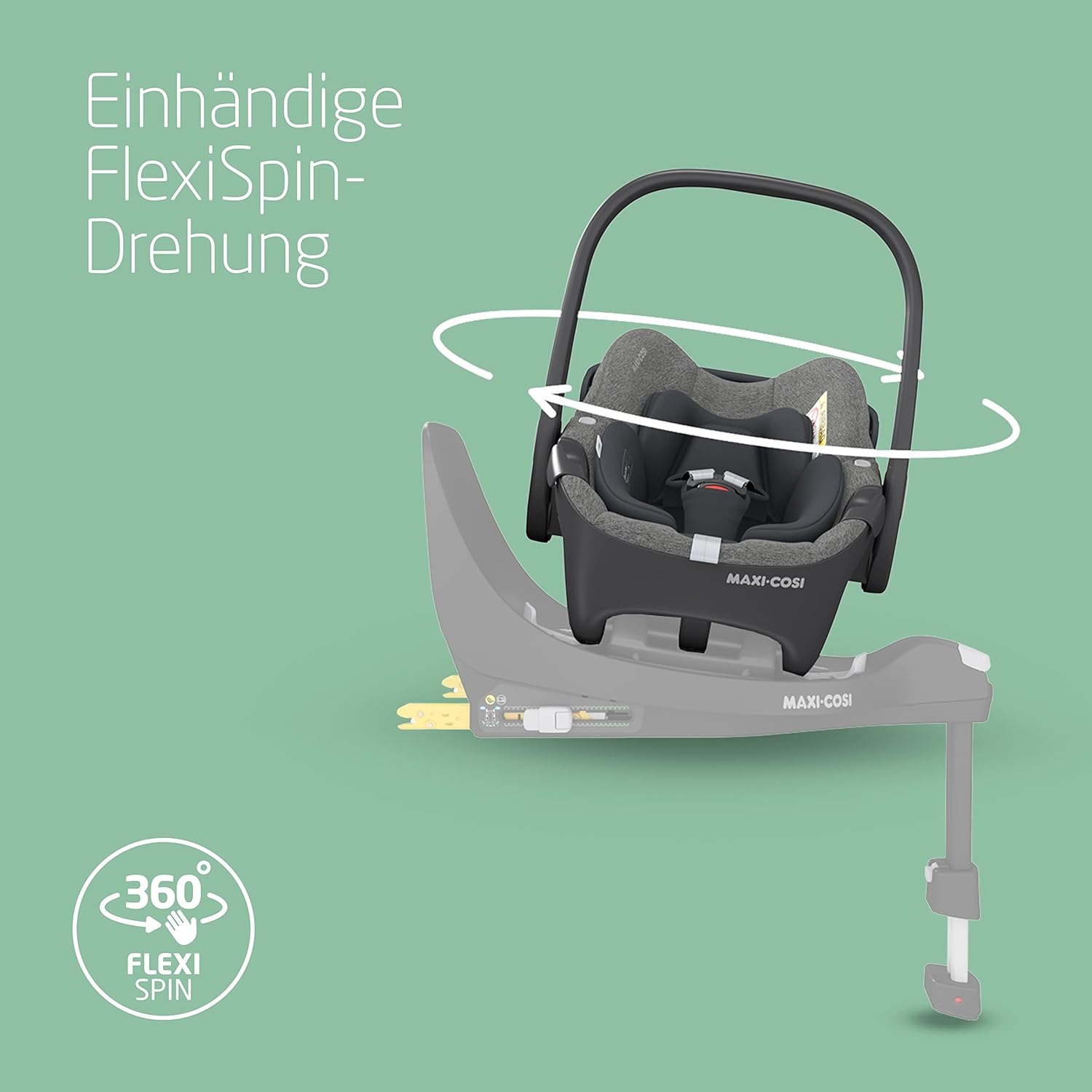 Maxi-Cosi Pebble 360 i-Size Babyschale Drehbar, Neugeborenen Autositz 360 Grad, 0–15 Monate (40–83 cm), Drehung mit einer, ClimaFlow, Easy-In-Gurt, G-CELL Seitenaufprallschutz, Select Grey - Meloni2