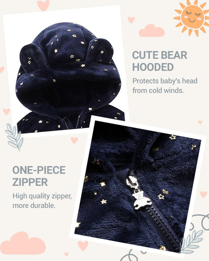Baby Overall Winter Fleece Schneeanzug Baby Warm Strampler mit Kapuze Herbst Winter für Jungen Mädchen 0-12 Monate