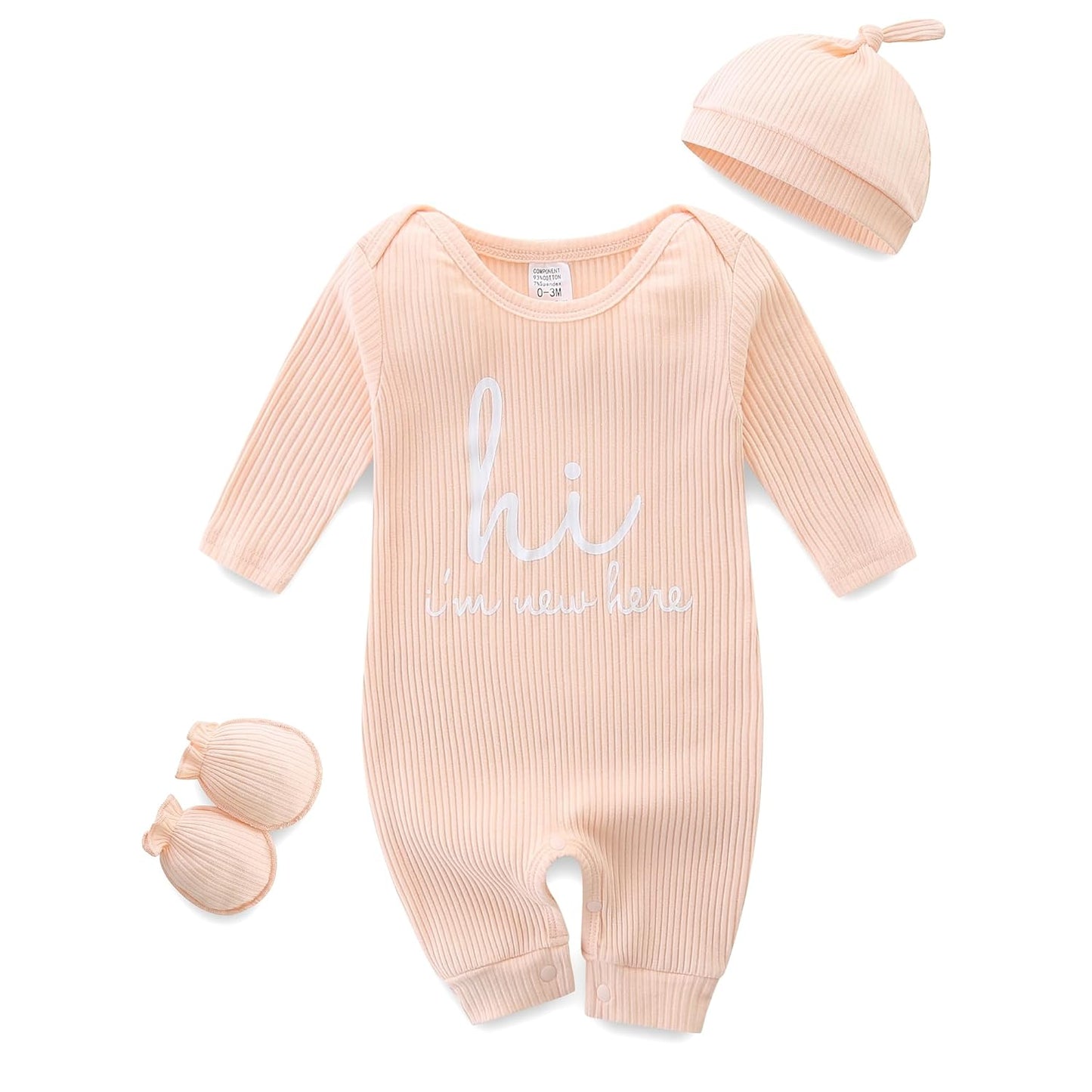 KIDDLETOWN Baby-Pyjama, Neugeborenen-Strampler, 3er-Pack, Schlafanzug mit Hut und Handschuhen, Baby-Pyjama aus Baumwolle, Langarm-Pyjama, Strampler, 0-3 Monate, Kleidung für Mädchen und Jungen