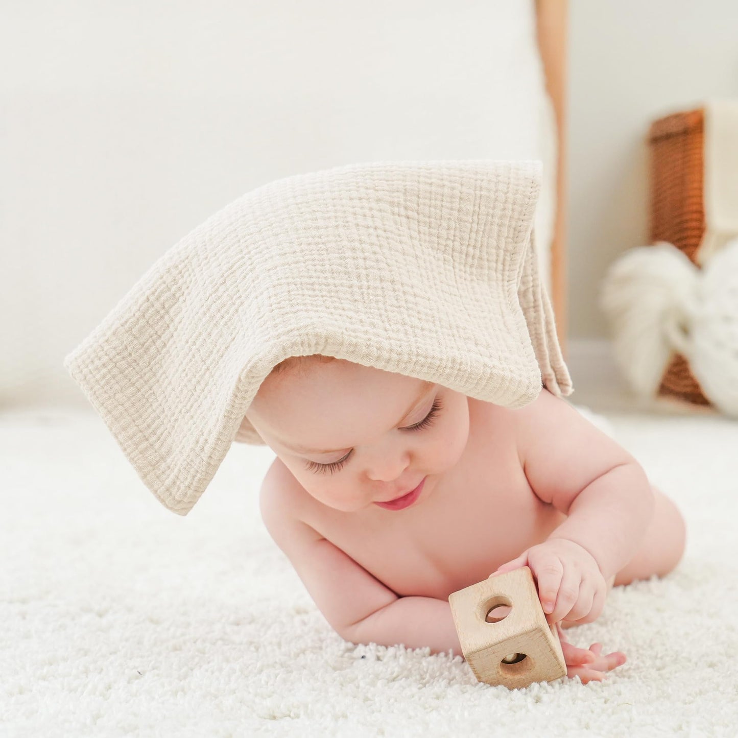 Bearmoss Moltontücher Baby 100% Baumwolle Weiche Spucktücher Baby,Atmungsaktiv und Extrem Saugfähig Musselin Tuch für Saugstark Mulltücher 4er 60x60cm (Brauner Druck)