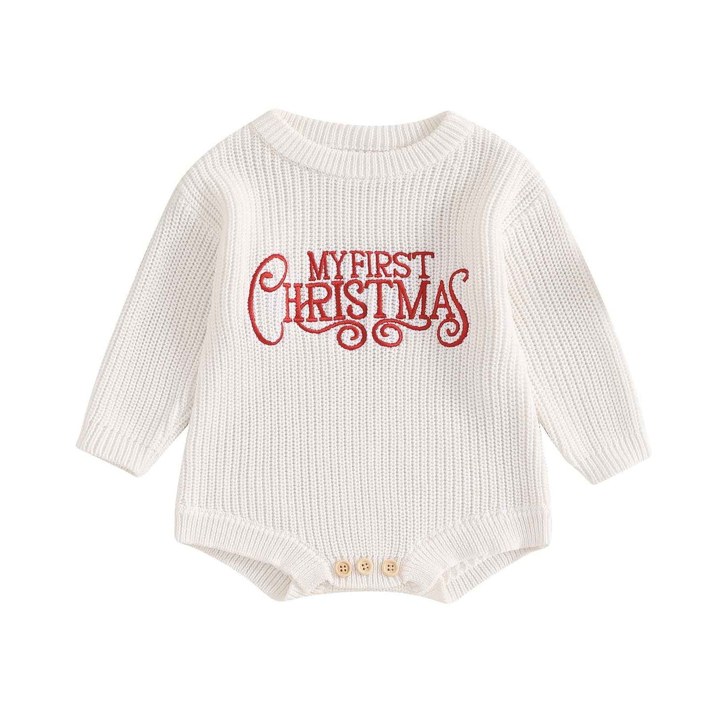 Geagodelia Knitted Christmas Romper Baby Girl Boy Christmas Jumper My First Christmas Newborn Baby Jumper Romper Bodysuit Christmas Jumper