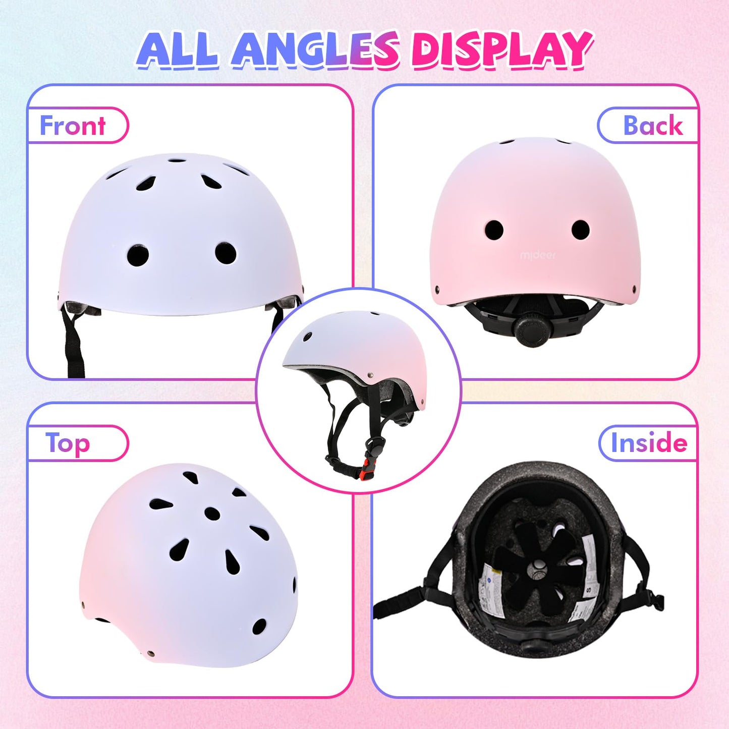 LOKJIJI Verstellbarer Kinder Fahrradhelm Skaterhelm für Mädchen Jungen Kinder Jugend, Farbe Farbverlauf Kinder Schutzhelme für Multi-Sportarten Fahrrad Skateboard Skaten