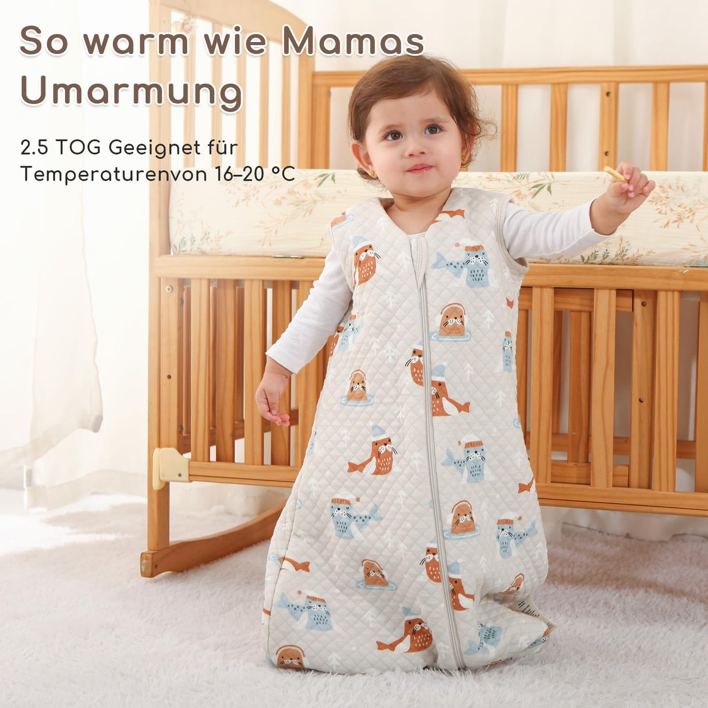 Yukkidds Baby Summer Sleeping Bag, 100% Cotton, 0.5 Tog, beige elephant, 0 - 6 months