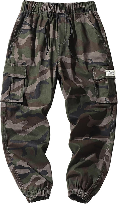 Deekynoop Children's Cargo Trousers Boys Twil Cargo Jogging Bottoms with Elastic Waistband
