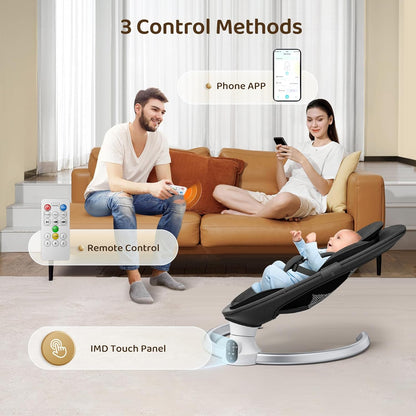 Ixdregan Electric Baby Rocker - App & Remote Control Baby Swing Electric with 3 Timers, 5 Swing Speeds, 10 Music, Bluetooth Connection, Soft Padded Baby Rocker (App Black)