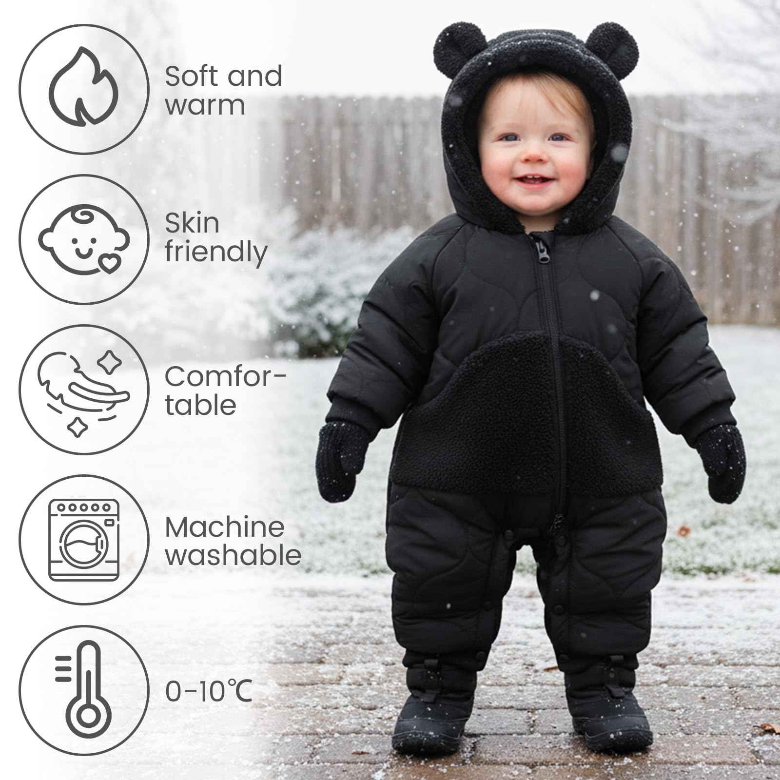 JiAmy Baby Snowsuit, Baby Boys Girls Winter Jumpsuit Romper Newborn Snow Overall for 3-24 Months