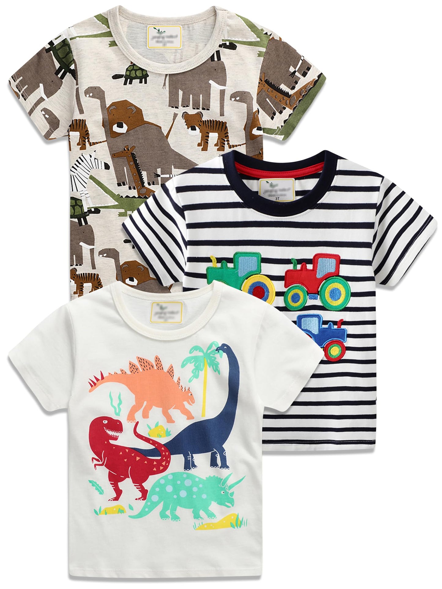 YOUNGSOUL Jungen T-Shirt Dinosaurier Kinder Kurzarm Tee Shirt Sommer Tops 3er-Pack