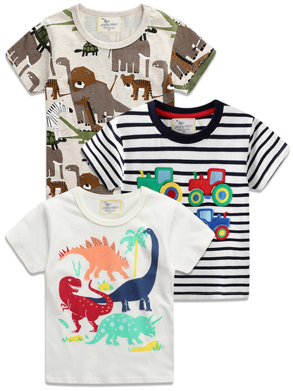 YOUNGSOUL Jungen T-Shirt Dinosaurier Kinder Kurzarm Tee Shirt Sommer Tops 3er-Pack