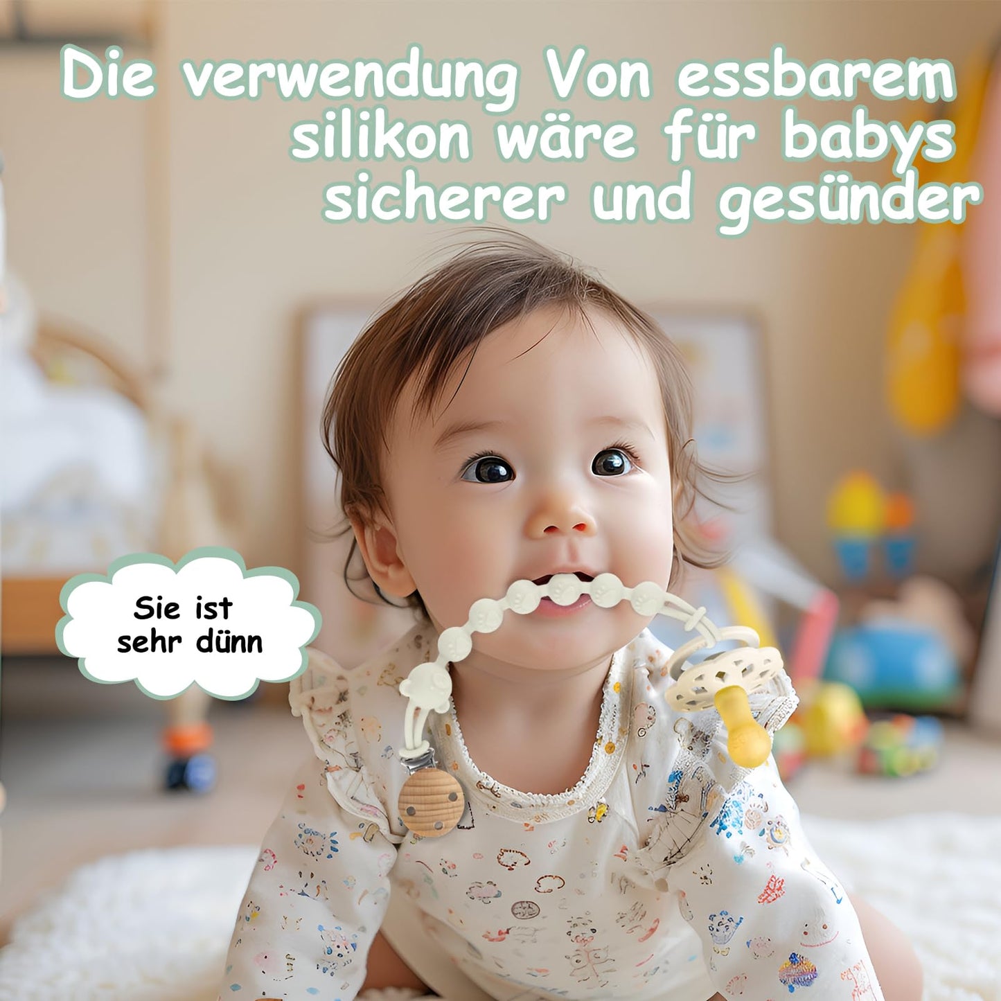 3er-Pack Schnullerkette Aus Silikon, Schnullerkette Mädchen und Mit Namen Junge, Geeignet für Baby, Hält Schnuller Sauber, Weiche Flexible BPA Frei Langlebig–Hohe Robustheit, Mandel Grün Blau
