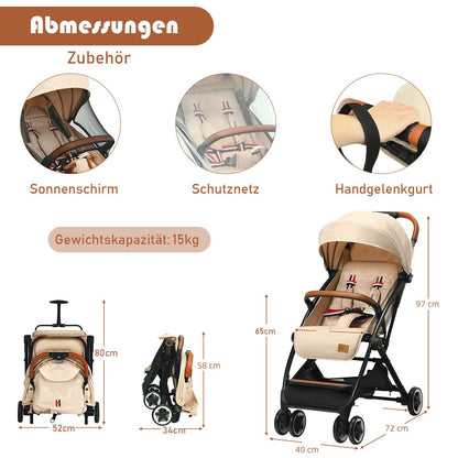 DREAMADE Children's Buggy Foldable with Reclining Function, Pram for Baby 0-3 Years, Foldable Buggy with 5-Point Safety Belt & Storage Basket & Brake (Grey)
