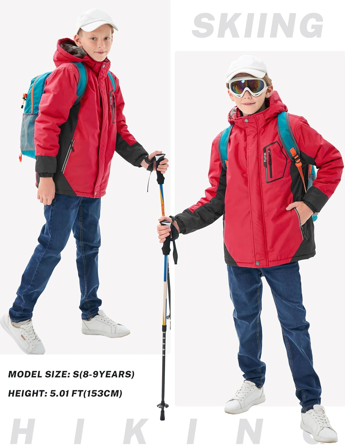 MoFiz Winter Jacket Boys Ski Jacket Warm Inner Lining Children's Outdoor Softshell Jackets Snow Jacket with Removable Hood