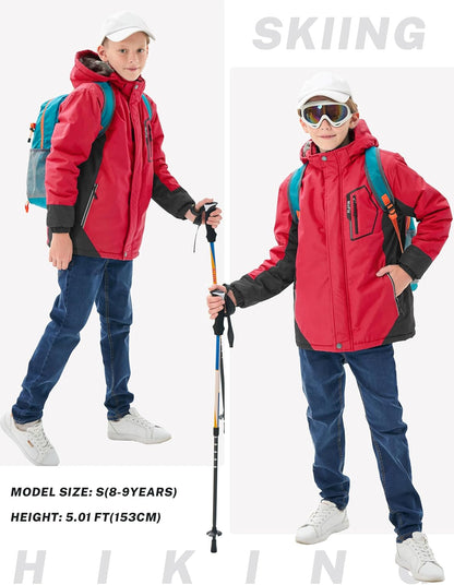 MoFiz Winter Jacket Boys Ski Jacket Warm Inner Lining Children's Outdoor Softshell Jackets Snow Jacket with Removable Hood
