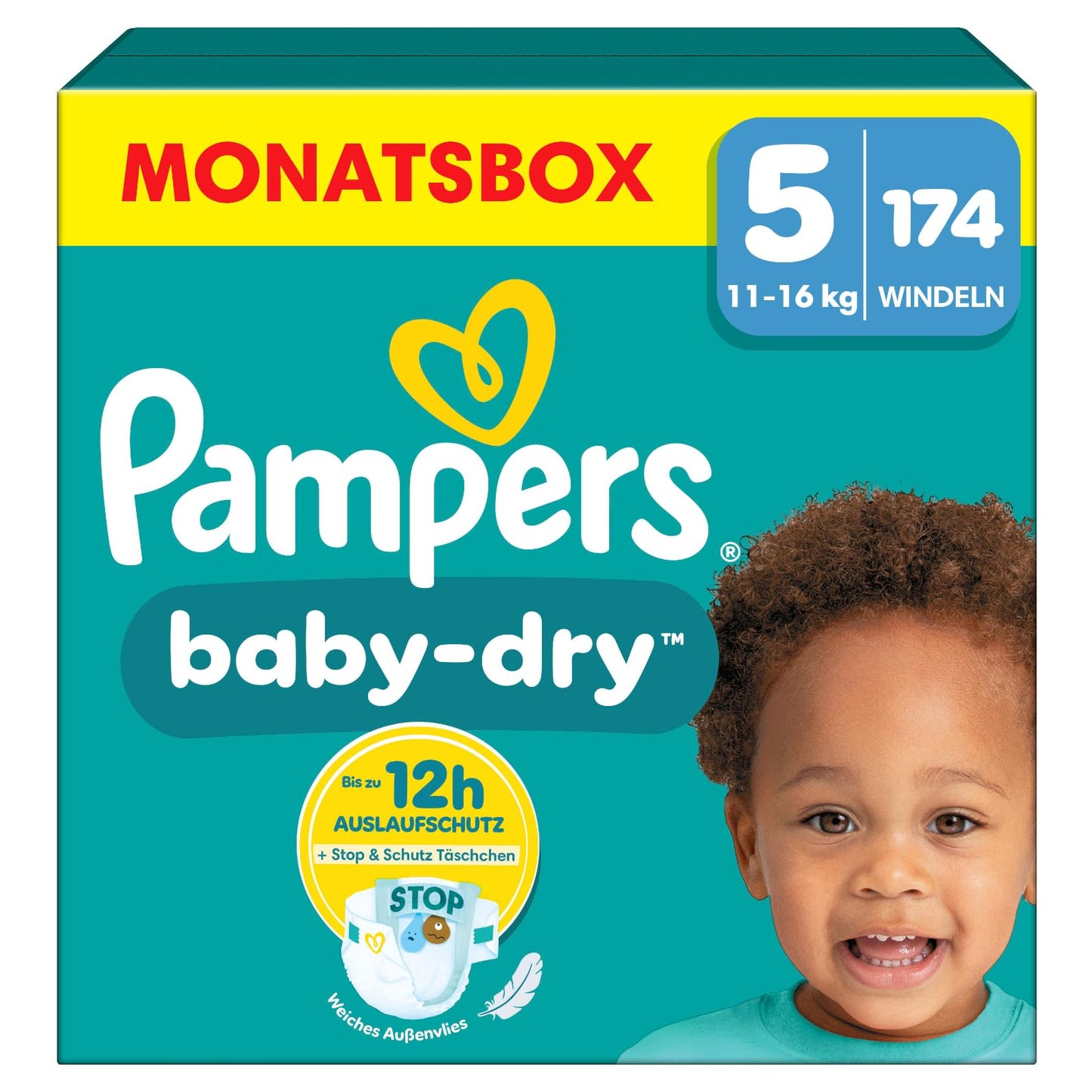 Pampers Baby-Dry Size 3, 222 Nappies, 6 kg - 10 kg, Up to 100% Leak Protection & Comfort All Night