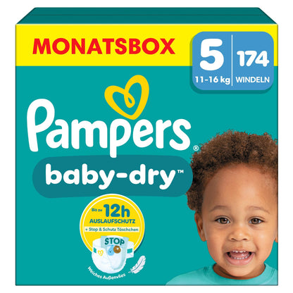Pampers Baby-Dry Size 3, 222 Nappies, 6 kg - 10 kg, Up to 100% Leak Protection & Comfort All Night