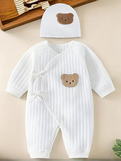 Babyfond 1 Pack Baby Bodysuit, Neugeborenes Baby warmer Baumwollbody mit Hut, 100% Baumwolle Kleinkind Homewear Verdickte Frühlings- und Herbstkleidung