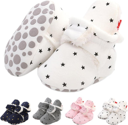 EDOTON Unisex-Baby Neugeborenes Fleece Booties, Baby Jungen Mädchen Weiche Sohlen Streifen Bootie Kleinkind Stiefel Niedlich Stiefel Socke Einstellbar