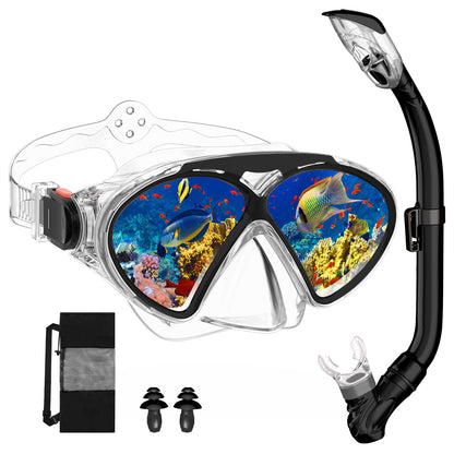 JEMULICE Taucherbrille Kinder, Schwimmbrille Kinder Schnorchelmaske für Jungen Mädchen, Tauchmaske mit Nasenabdeckung 180°Panorama HD Anti Nebel Anti-Leck Schwimmmaske für Kinder 4-16 Jahre