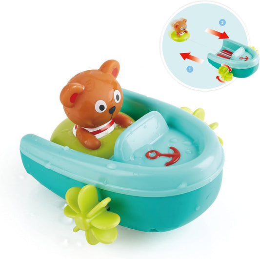 Hape Schlauchboot mit Rückziehmotor | Badewannenspielzeug, ab 18 Monaten