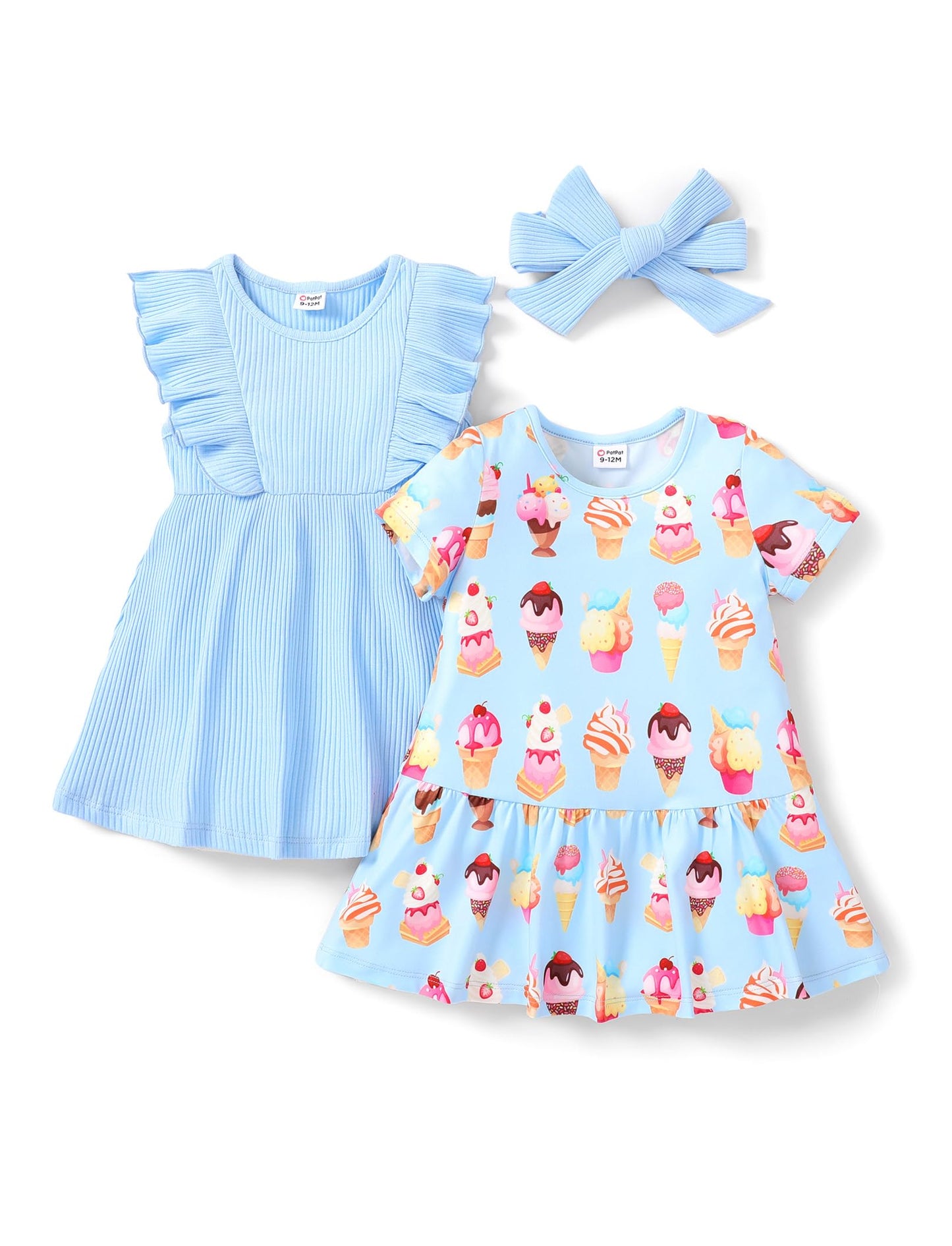 PATPAT Baby Mädchen Kleid Set, Packung mit 2 Süßes Sommerkleider Ärmellos Rüschen Prinzessin Kleider Kurze Ärmel, Kleinkind A-Linien-Kleid für Hochzeit Geburtstag Party Bankett Urlaub, 3-24 Monate