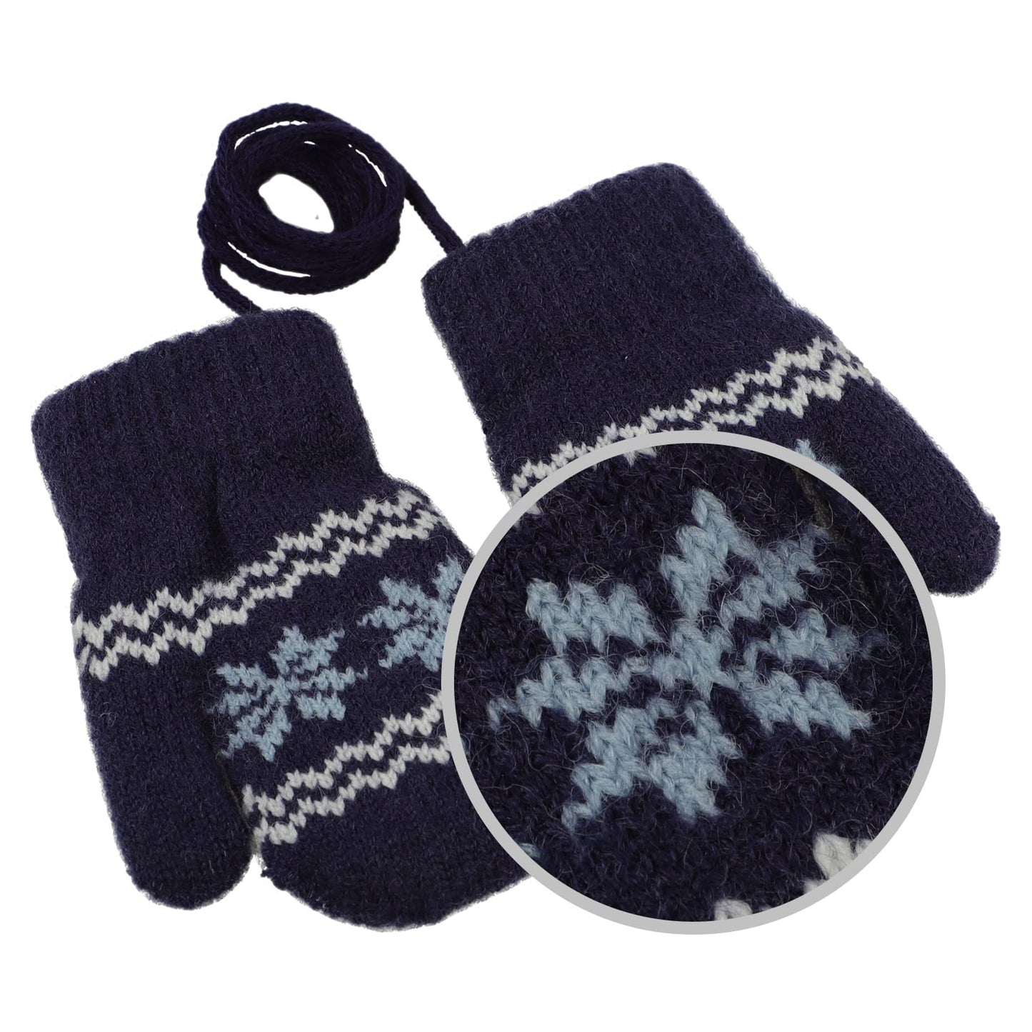 Kids Winter Gloves Mittens Baby Cartoon Mitten Neck Gloves Thick Double Knitted Glove with Plush,0 - 3 years old, Playing, Running, Skiing