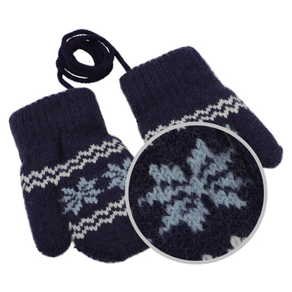 Kids Winter Gloves Mittens Baby Cartoon Mitten Neck Gloves Thick Double Knitted Glove with Plush,0 - 3 years old, Playing, Running, Skiing