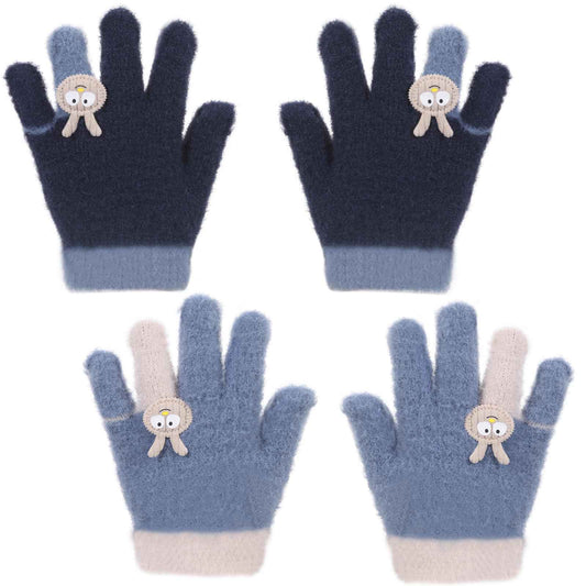 Becellen 2 Paar Winter Strickhandschuhe Kinder, 2 Farben Niedliche Magische Handschuhe Elastische Warme Vollfinger Handschuhe für Jungen Mädchen