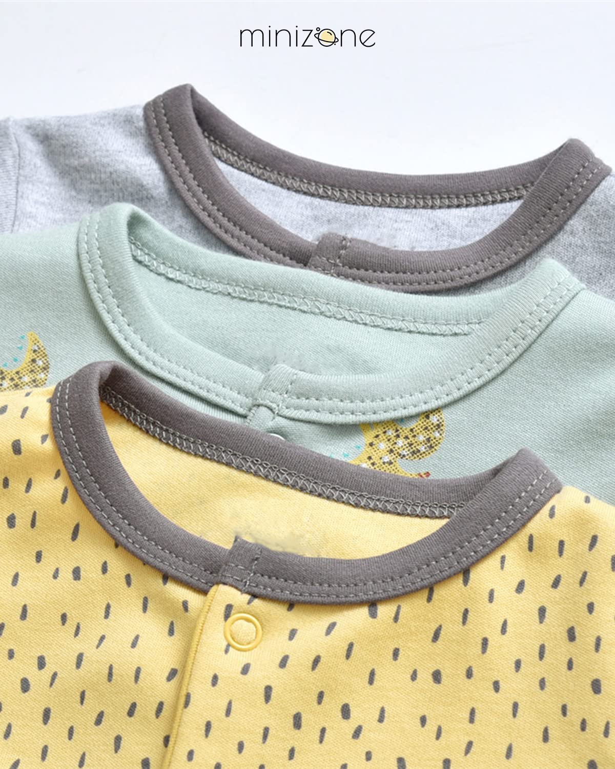 Minizone Baby Schlafstrampler 3er Pack, Pyjamas Langarm Strampler Jungen Mädchen Geschenk 9-12 Monate