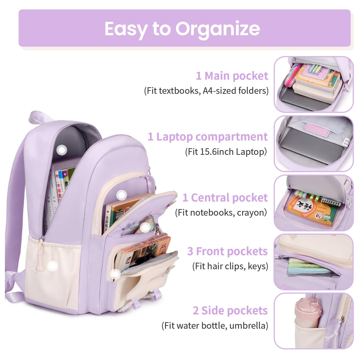Tanou Schulrucksack Mädchen Schulranzen Kinder der 3.-7. Klasse, Rosa | Große Kapazität Schulrucksack Teenager, Leichter Nylon Mädchen Schultasche für Schule Reisen