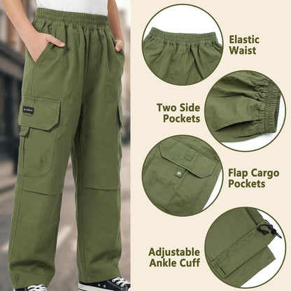 Cargohose Jungen Baggy Jogginghose Baumwollhose Kinder Gr.122-170 | Jungs Jogger Hose, Elastische Taille, Cargo Hosen, Weites Bein Freizeithose, mit Taschen, Atmungsaktiv Streetwear Sporthose