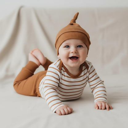 Baby Jungen Kleidung Gestreifter Body Strampler Langarm Top + Hose + Hut Baby Kleidung Set Baumwolle Weiche Kleidung Set für Neugeborene Kleinkinder 0-18 Monate