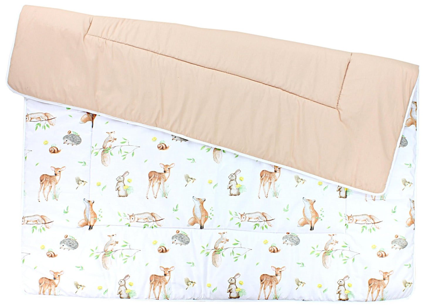 TupTam Krabbeldecke für Baby 120x120 cm - Gepolsterte Spieldecke Baby Baumwolle, XXL, OEKO-TEX, Weich & Hautfreundlich, Farbe: Wald/Beige
