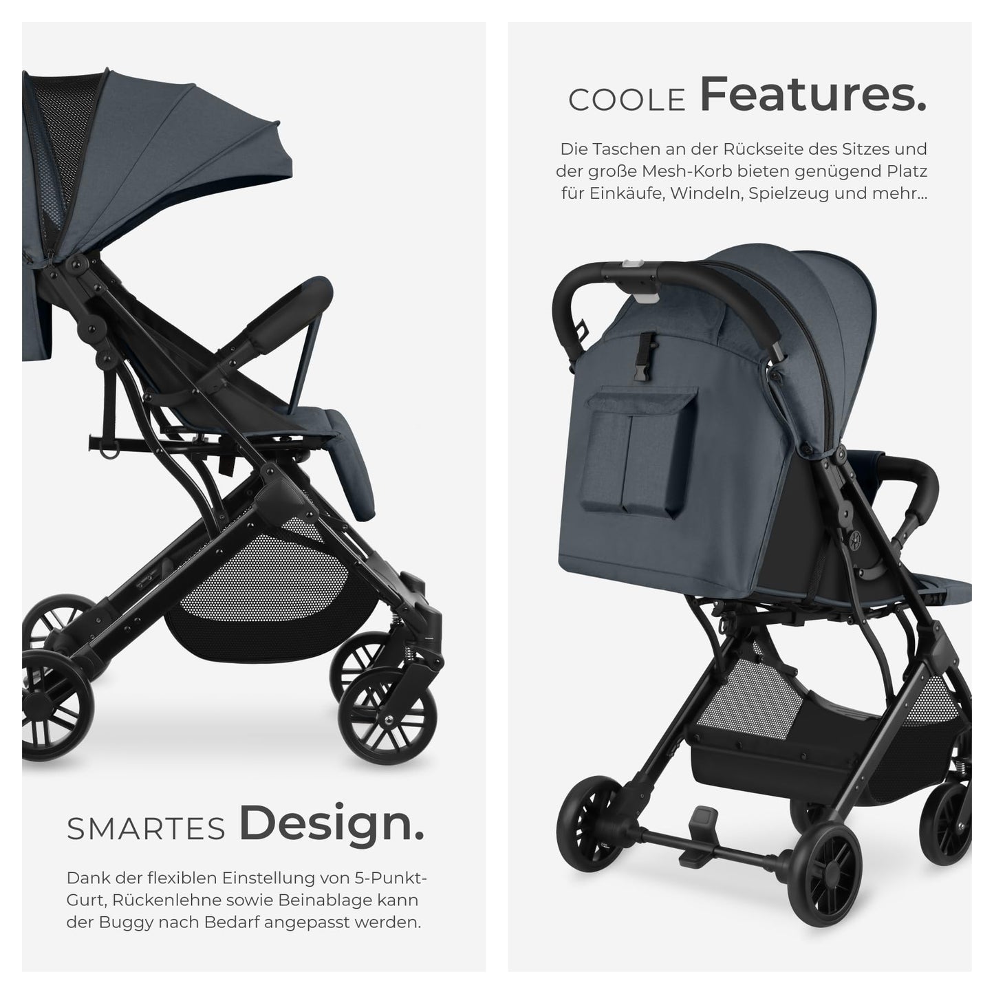 tectake® Buggy Kinderwagen von 0 bis 3 Jahre, Wagen für Baby Erstausstattung Neugeborene und Kinderbuggy, einhändig faltbarer Reisebuggy, Reisekinderwagen, Baby Wagen mit Verdeck - grau/beige - Meloni2