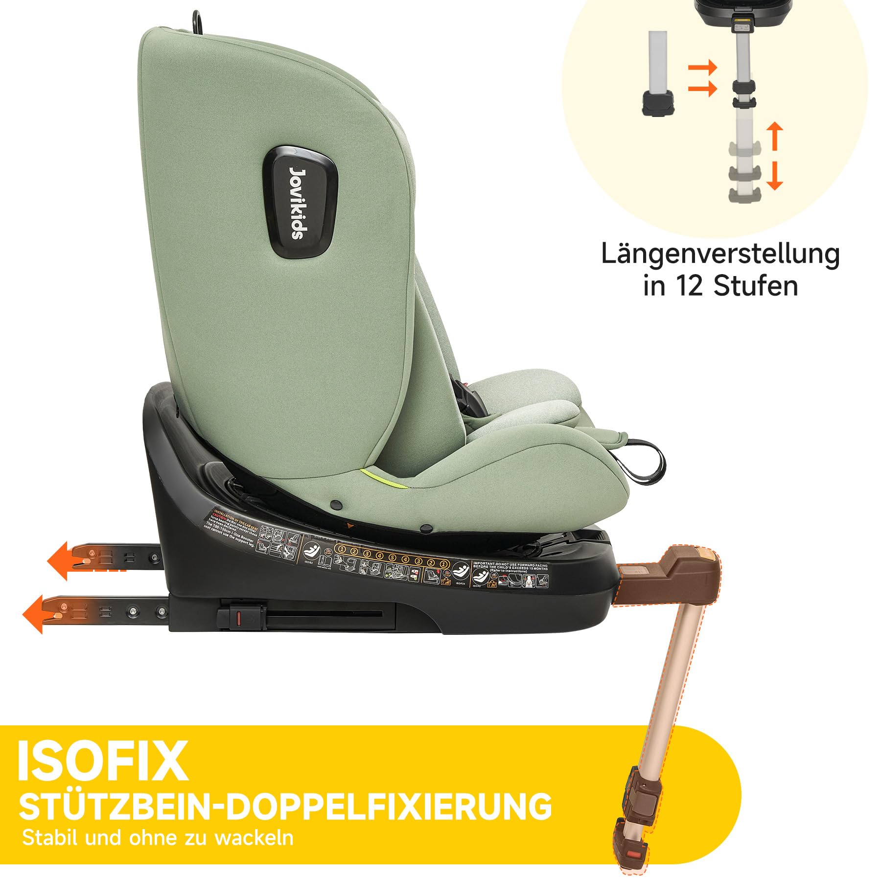 Jovikids 360° Drehbar Kindersitz mit ISOFIX, i-Size 40-150cm(ab Geburt -12 Jahre) Baby Autositz Reboarder mit Liegefunktion & Abnehmbar Vordach, ECE R129 (Rosa) - Meloni2