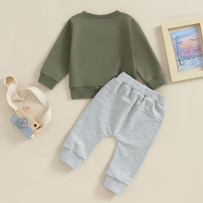 Geagodelia Baby Boys Clothing Outfit Baby Clothing Set Long Sleeve Sweatshirt + Trousers Newborn Soft Baby Set Mama's Boy 2-Piece