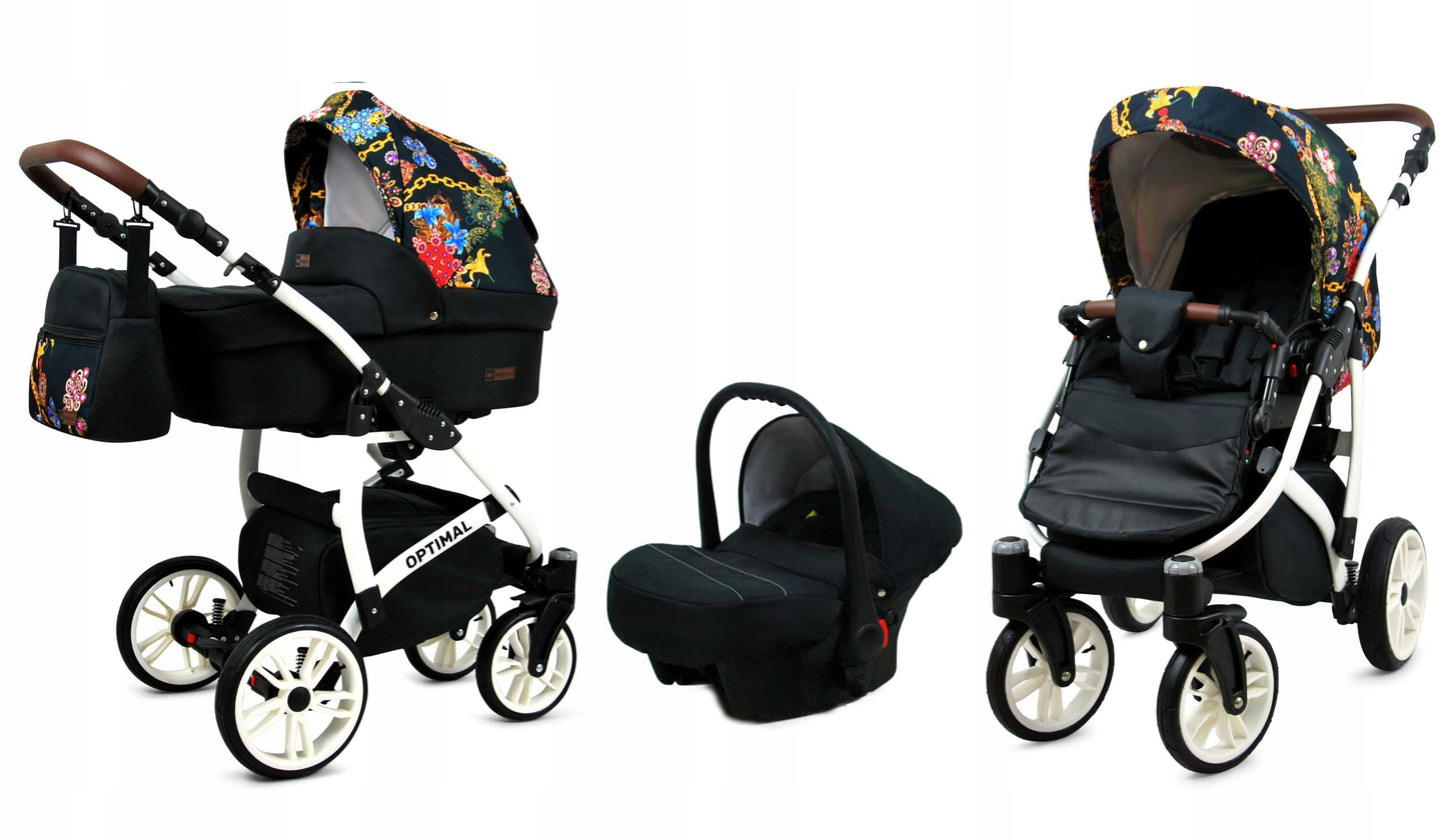 BabyLux® Kinderwagen Set 4 in 1 - Optimal - incl. Babywanne, Buggy Sportsitz, Auto-Babyschale, ISOFIX-Basisstation - Autositz - Kinderwagenset - Kombikinderwagen mit Wickeltasche usw.