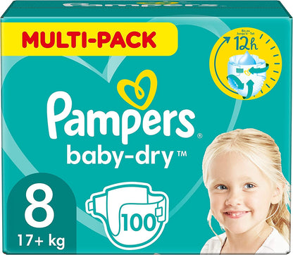 Pampers Baby-Dry Size 3, 222 Nappies, 6 kg - 10 kg, Up to 100% Leak Protection & Comfort All Night