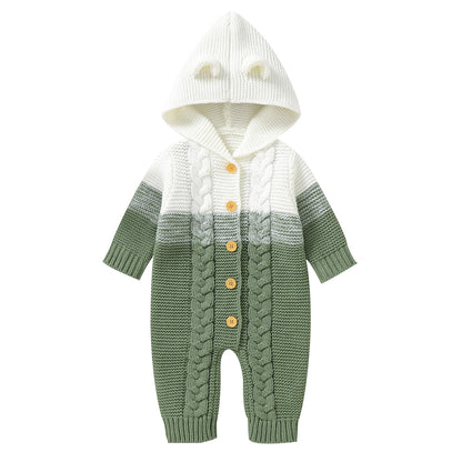 OBEEII Newborn Baby Knitted Romper Jumpsuit with Hood Ear Onesies Pullover Winter Warmer Onesie Bodysuit for Boys Girls