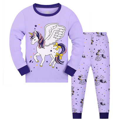 Mädchen Einhorn Kinder Pyjamas Baumwolle Langarm Winter Pyjamas Zwei Stück Größe 3-13 Jahre