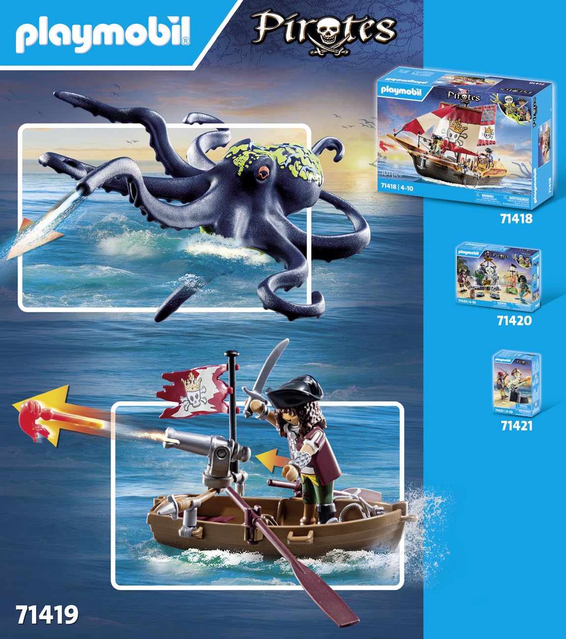 PLAYMOBIL | Pirates | Gefahr durch Riesenhai | Piratenspielzeug | Spielzeugfiguren | Spielzeug für Kinder ab 4 Jahren | 71793
