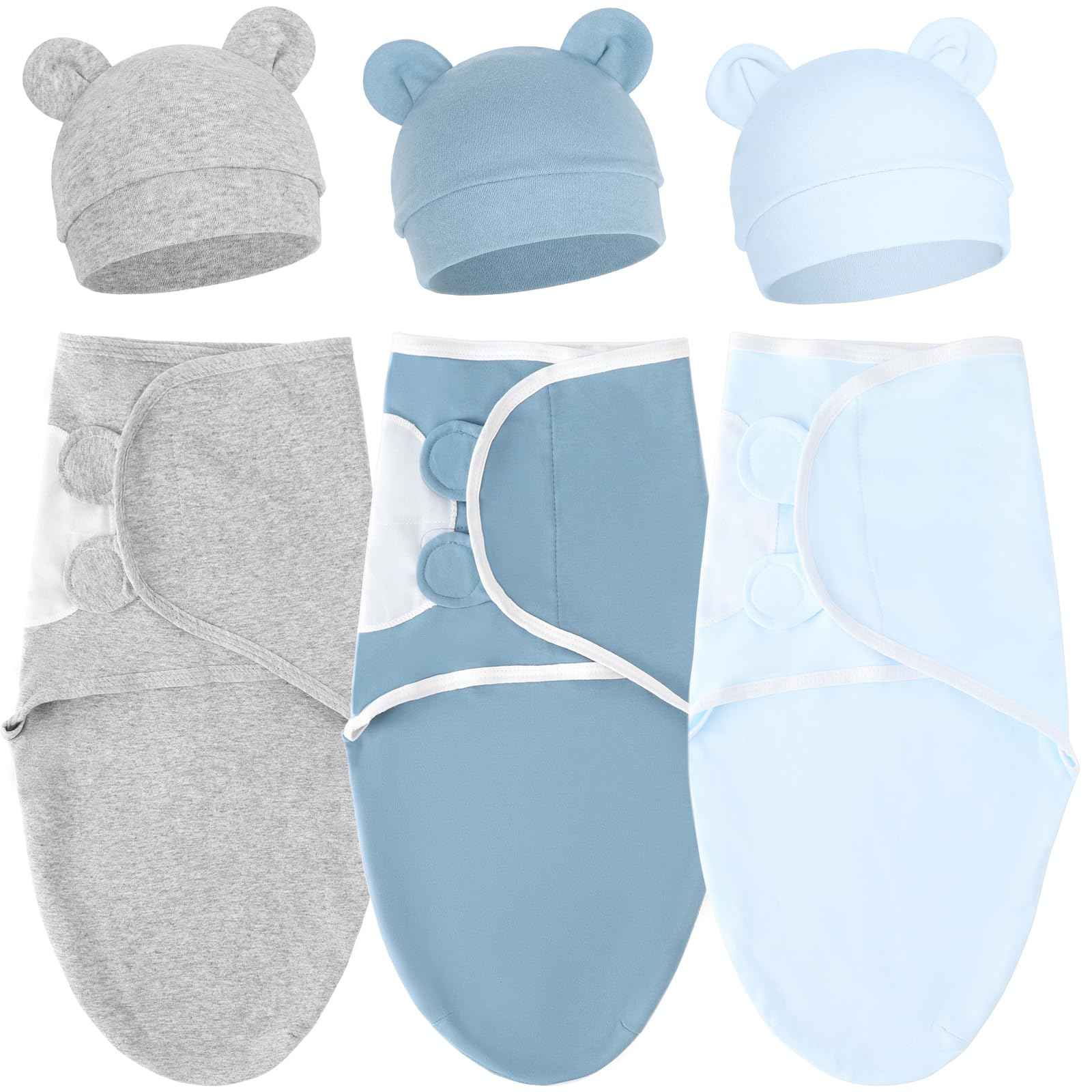 DRESHOW Neugeborene Swaddle Decke Hut Set Baby Gedruckt Swaddles Säugling Einstellbar Schlafsack für 0-3 Monate Mädchen Jungen