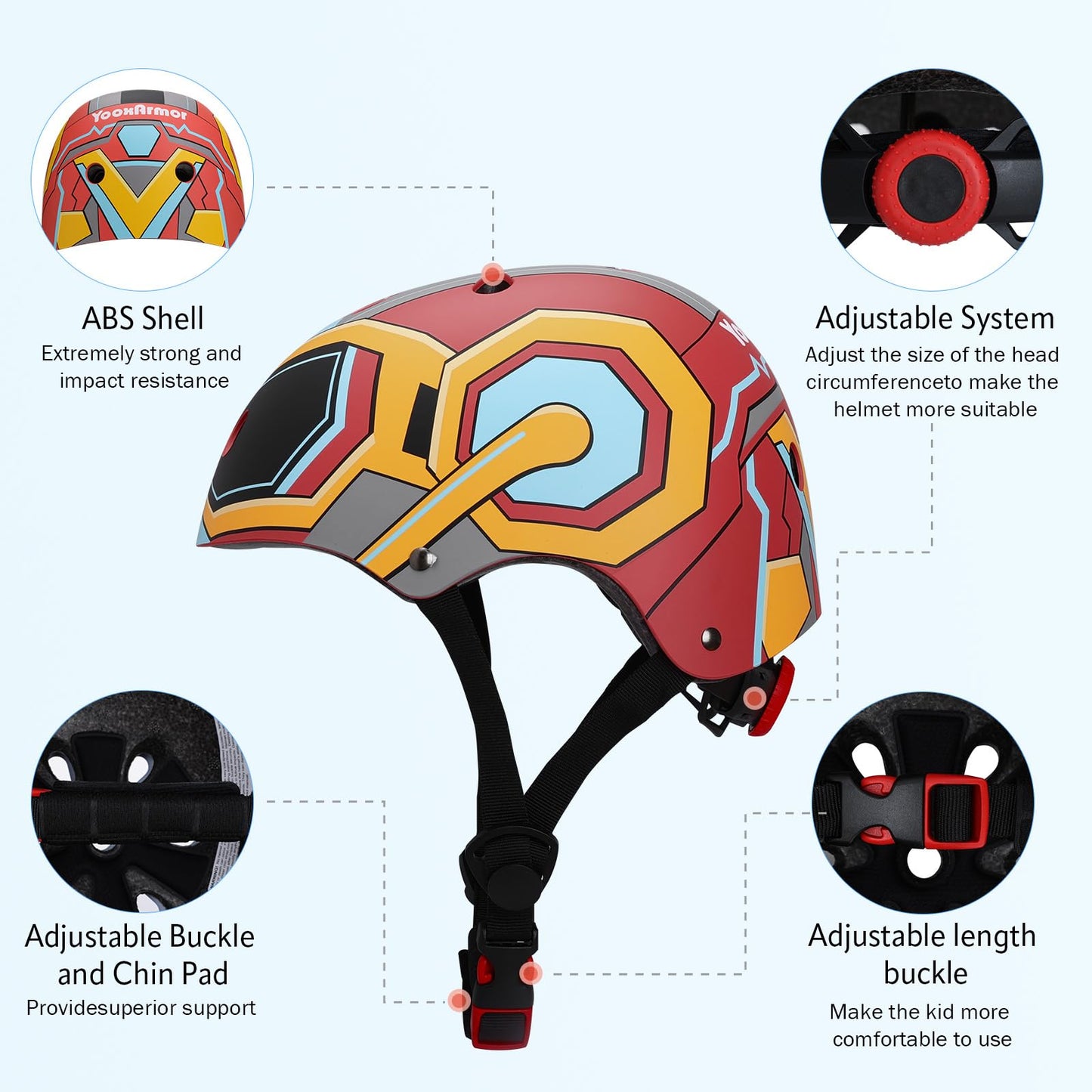 YOOXARMOR Fahrradhelm Kinder, Verstellbar Skaterhelm Reithelm für 3-5-8 Jungen und Mädchen Kinderfahrradhelm Leicht Einstellbar 50-54CM für Fahrrad Roller Skateboard Scooter